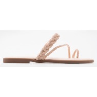  luigi design - flat σανδάλια με λουράκι πλεξούδα & strass - nude