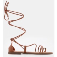  luigi design - flat σανδάλια gladiator & μεταλλική λεπτομέρεια - κάμελ