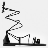  luigi design - flat σανδάλια gladiator & μεταλλική λεπτομέρεια - μαύρο