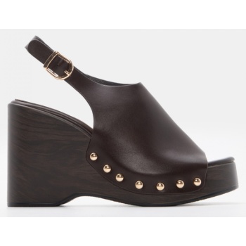 πλατφόρμα clogs με τόκα - καφέ σκούρο σε προσφορά