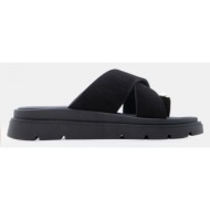  luigi design - δερμάτινα σανδάλια flatform με toe ring - μαύρο