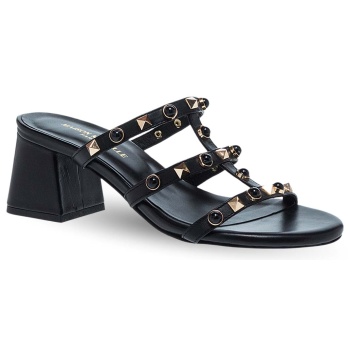 γυναικεία δερμάτινα πέδιλα με τακούνι