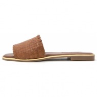 παντόφλες leather straw flat sandals women bacali collection