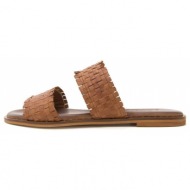 παντόφλες leather flat sandals straw women bacali collection