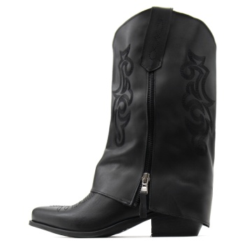 leather mid heel ankle boots women once σε προσφορά