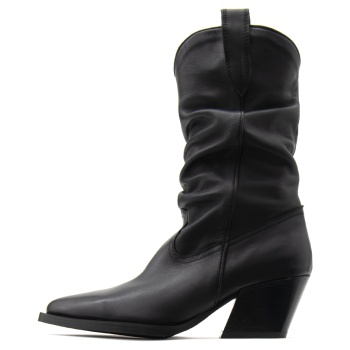 leather mid heel ankle boots women σε προσφορά