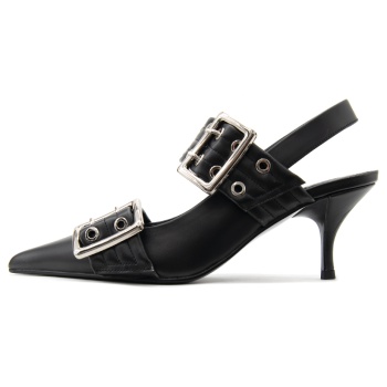 timely leather slingback mid heel pumps