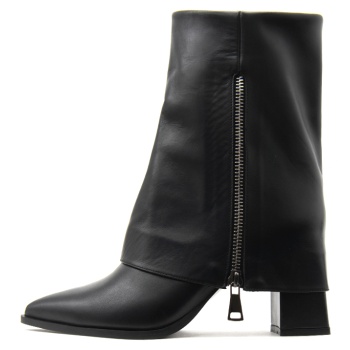 leather mid heel ankle boots women σε προσφορά