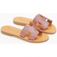  σανδάλια δερμάτινα με glitter iris sandals - ροζ