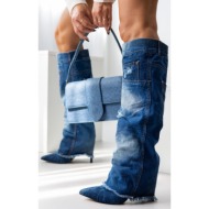  μπότες τζιν μυτερές με εφέ γκέτα - μπλε jean