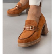  loafers suede με τακούνι - ταμπά