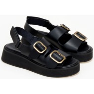  σανδάλια flatforms δερμάτινα με velcro iris sandals - μαύρο