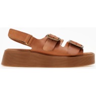  σανδάλια flatforms δερμάτινα με velcro iris sandals - ταμπά