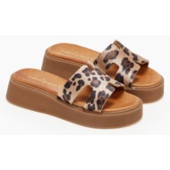  σανδάλια δερμάτινα flatforms με print tfp - leopard