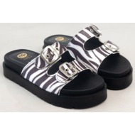  σανδάλια flatforms με ponyskin tfp - zebra