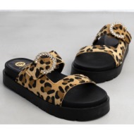  σανδάλια flatforms με print και τοκά με στρας tfp - leopard