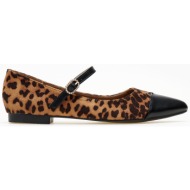  μπαλαρίνες μυτερές suede με print - leopard