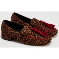  loafers suede με φουντάκι azarey - leopard