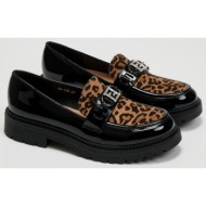  loafers λουστρίνι με print erynn - μαύρο/μπεζ