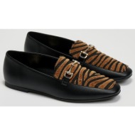  loafers φλατ με ponyskin tfp - μαύρο/μπεζ