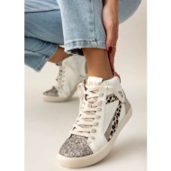  sneakers μποτάκια με glitter και print erynn - λευκό