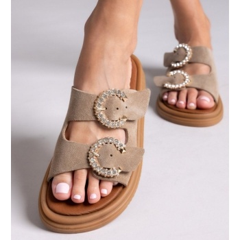 σανδάλια flatforms καστόρινα με στρας