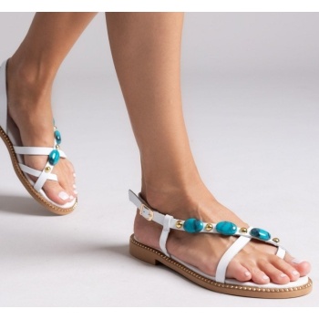 σανδάλια δερμάτινα με πέτρες tfp - λευκό