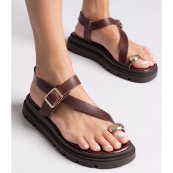 σανδάλια δερμάτινα flatforms tfp - καφέ