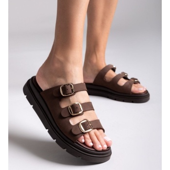 σανδάλια flatforms δερμάτινα με τρεις