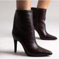  pointed croc-effect ankle boots - brown croc