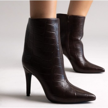 pointed croc-effect ankle boots - brown σε προσφορά