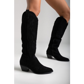 cowboy block heel boots - black suede σε προσφορά