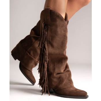 cowboy boots block heel - brown suede σε προσφορά