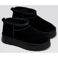  μποτάκια δερμάτινα αστραγάλου με συνθετική γούνα - μαύρο