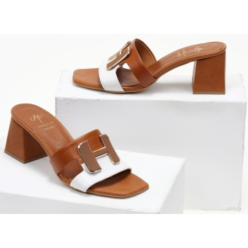 mules δερμάτινα με διχρωμία mariella