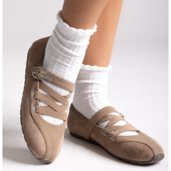 suede ballet flats with strap and studs σε προσφορά