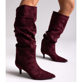 suede pointed boots with kitten heel  σε προσφορά