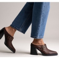  leather clogs with buckle iris - dark brown matte