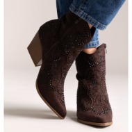  cowboy ankle boots crystal - brown suede
