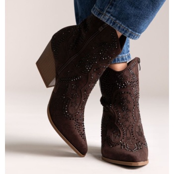 cowboy ankle boots crystal - brown suede σε προσφορά