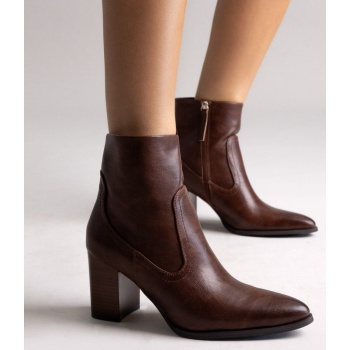 ankle boots block heel - brown matte σε προσφορά