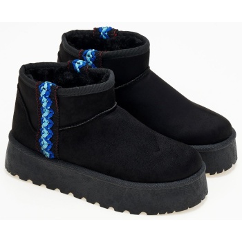 μποτάκια με γούνα και boho τρέσα - μαύρο σε προσφορά