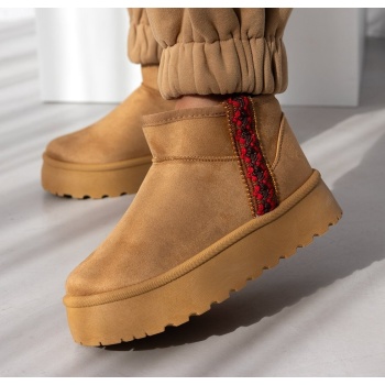 μποτάκια με γούνα και boho τρέσα - κάμελ σε προσφορά