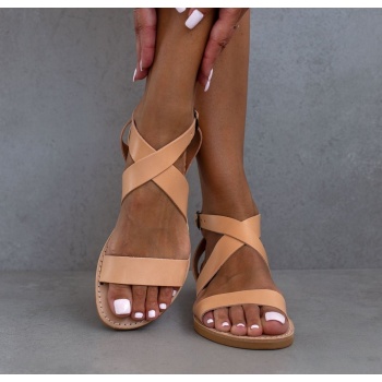 σανδάλια δερμάτινα με crossover μπαρέτα