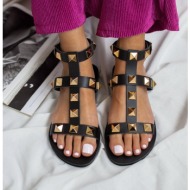  σανδάλια δερμάτινα estil με μεταλλικά τρουκς - μαύρο