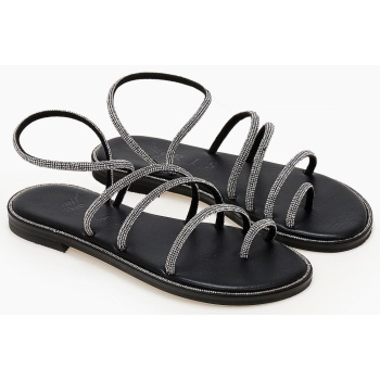 σανδάλια δερμάτινα με στρας λουράκια