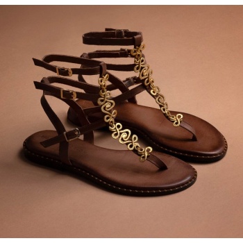 σανδάλια δερμάτινα gladiator tfp - καφέ