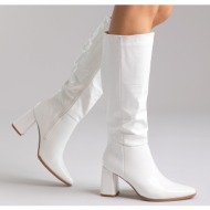  pointed toe boots block heel - white croc