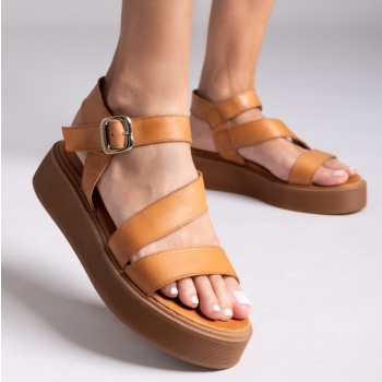σανδάλια δερμάτινα flatforms με φάσες