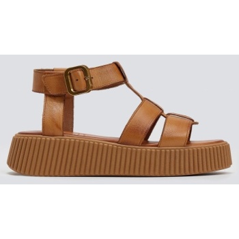 σανδάλια δερμάτινα flatforms με τοκά